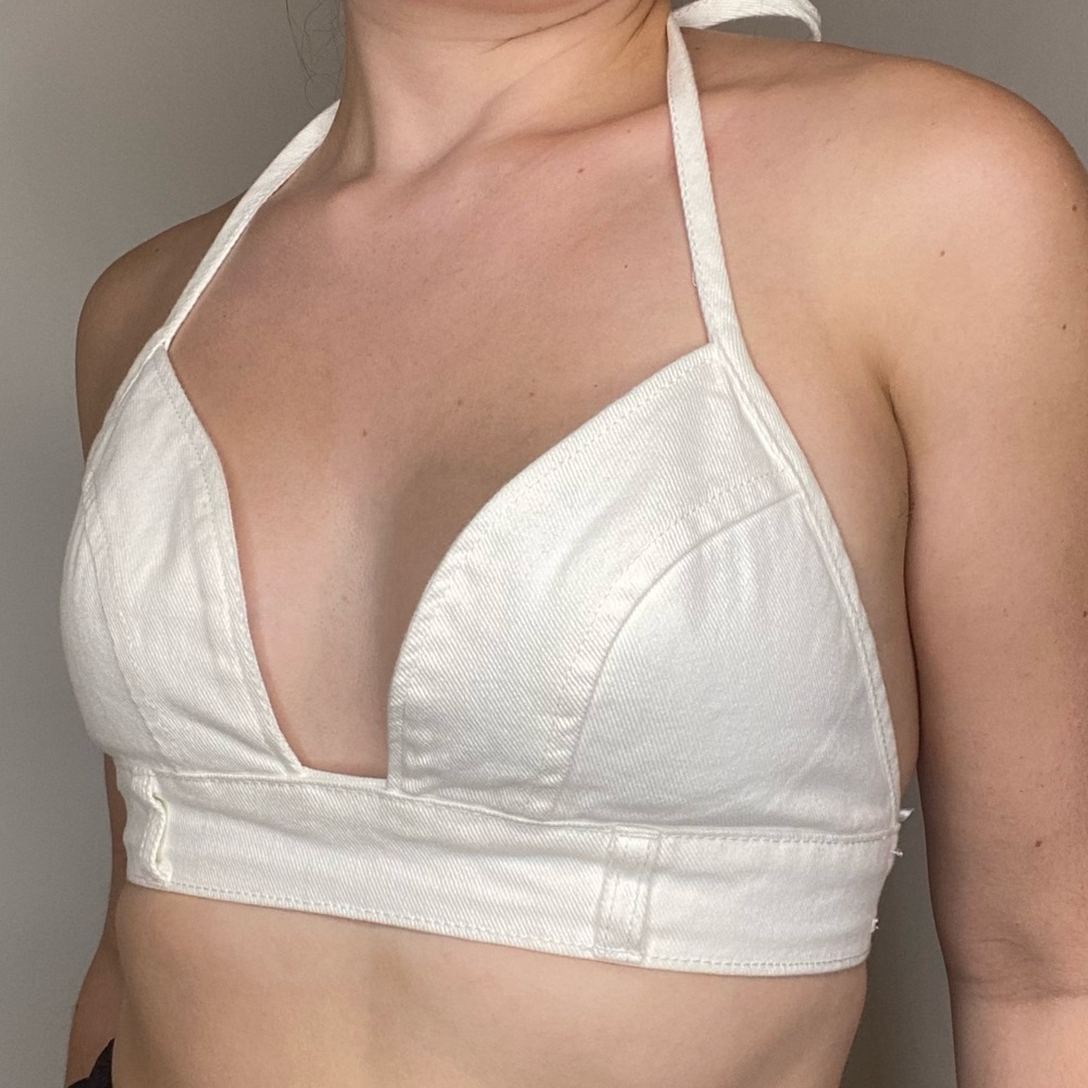 Nasty Gal NWT White Denim Halter Top Size 2